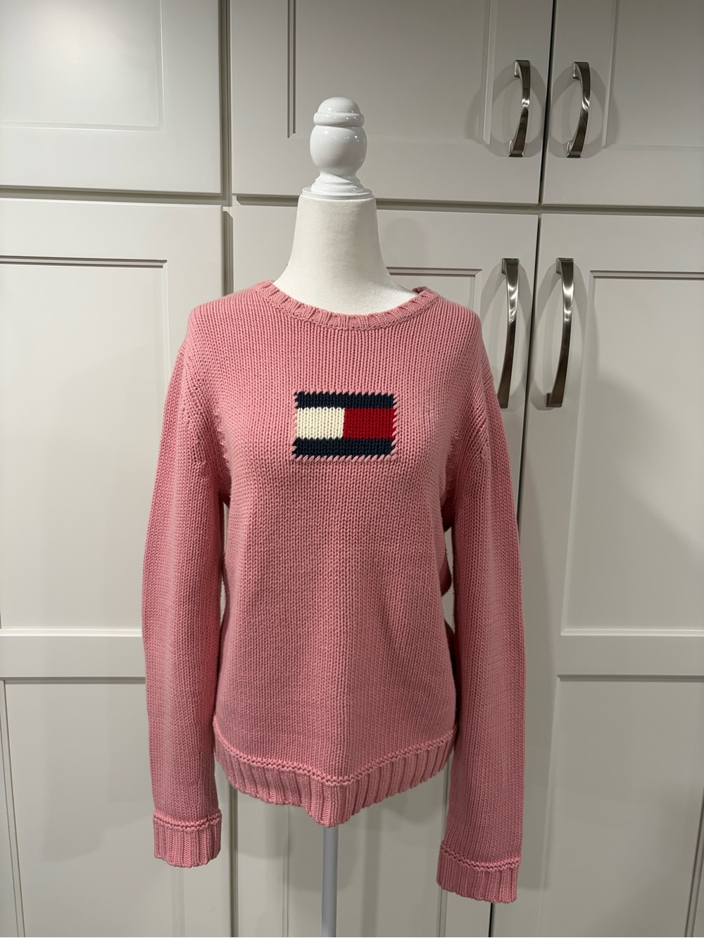 Tommy Hilfiger Pink Crewneck Sweater with Signature Flag Patch
